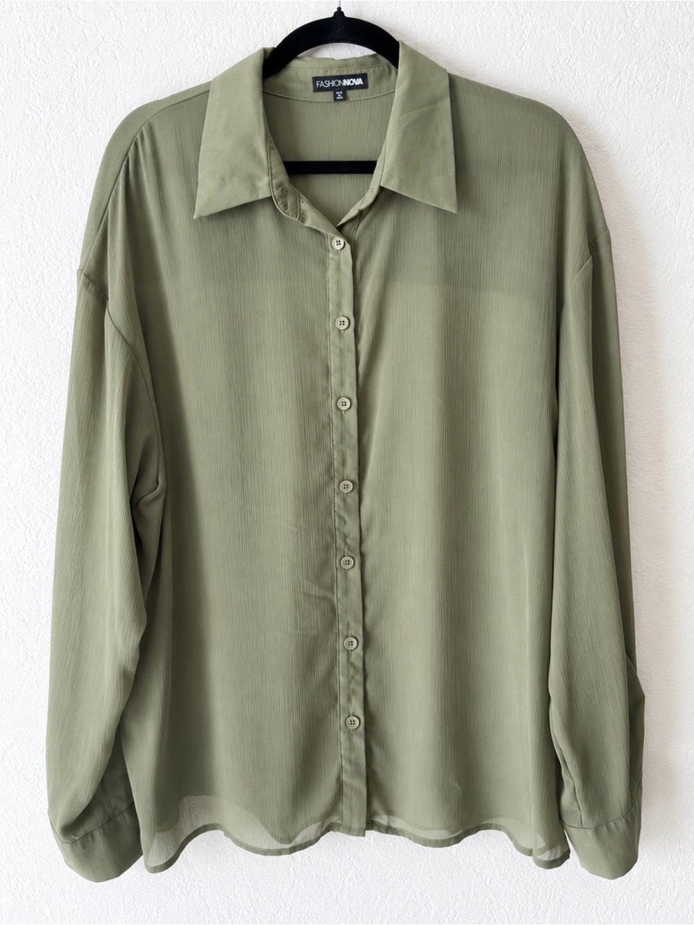 Fashion Nova Light Olive Button-Down Shirt
